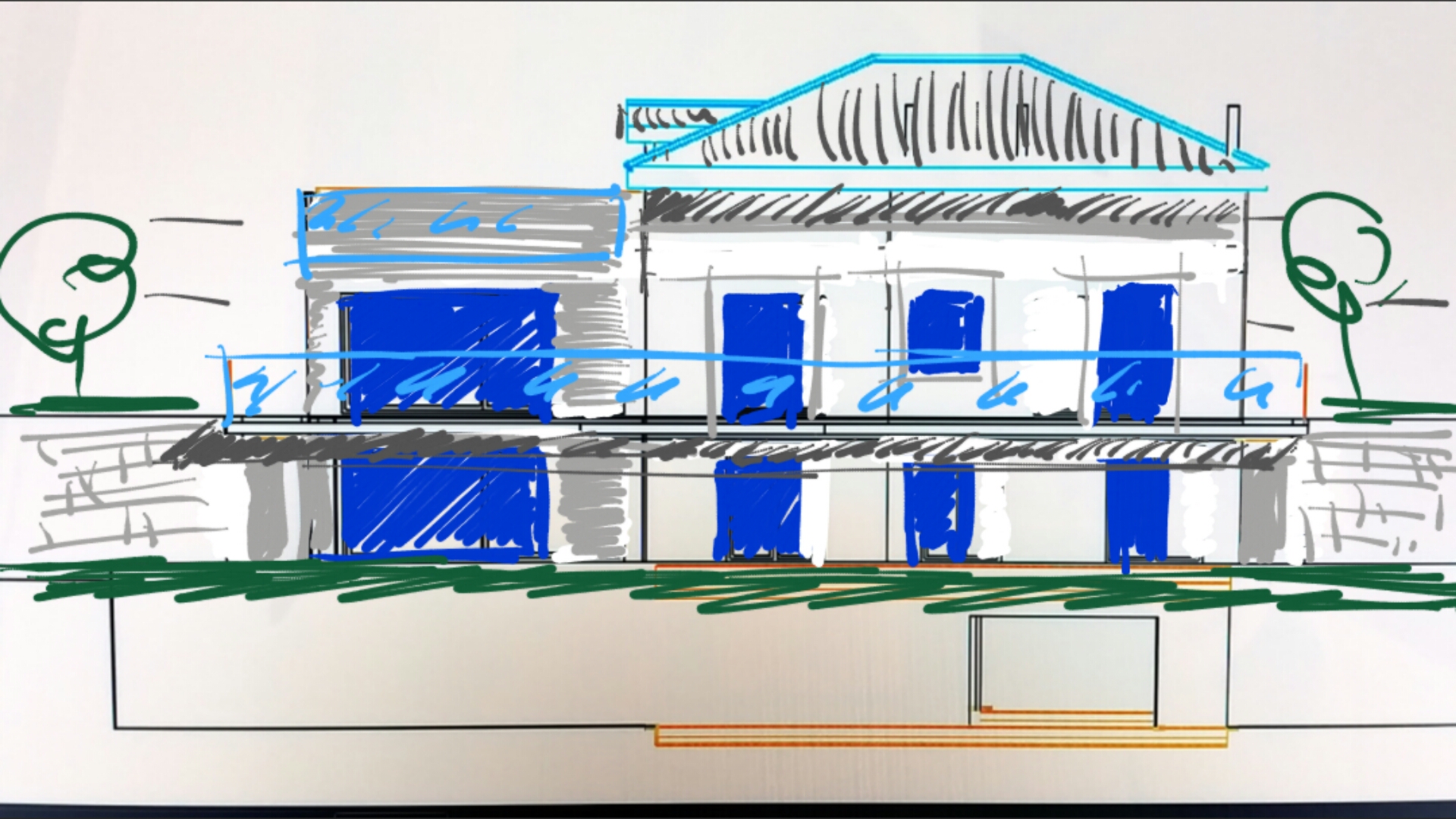 Studio preliminare a mano libera — Villa a Sanremo