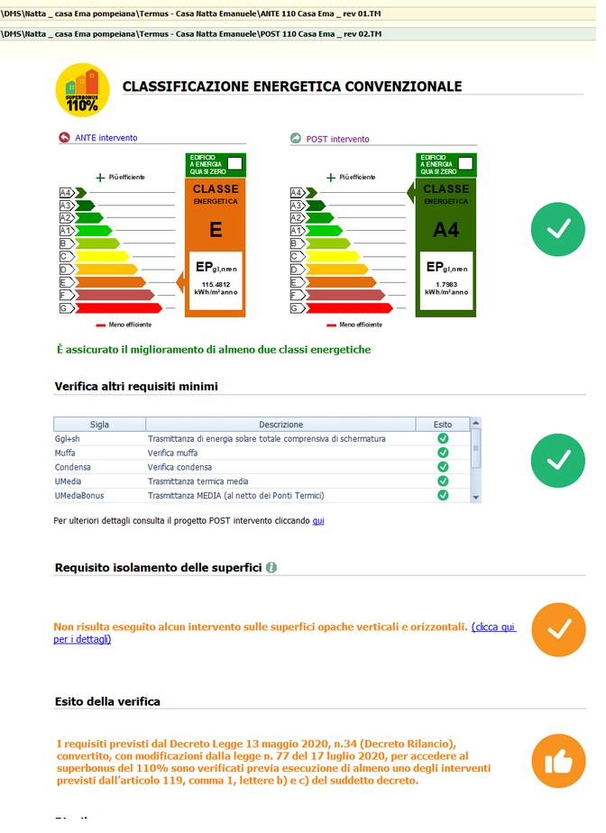 APE — Classificazione energetica da classe E ad A4 · Superbonus 110%